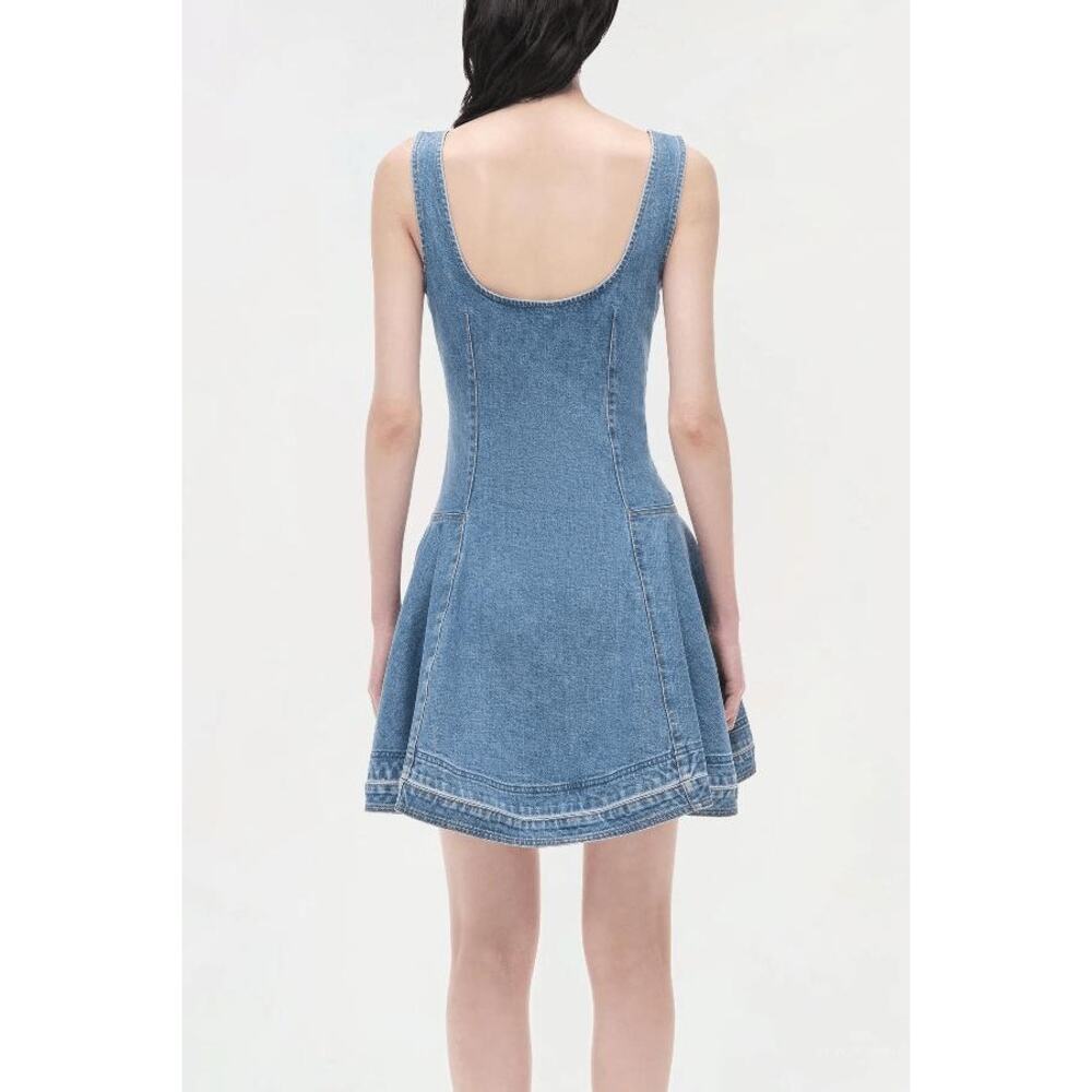 SIMKHAI Eleodra Denim Mini Dress in Zanpa 8 NWT Quiet Luxury Minimalist Coastal - Picture 4 of 6